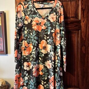 LuLaRoe Black Dress with Peach and Mint Floral Print